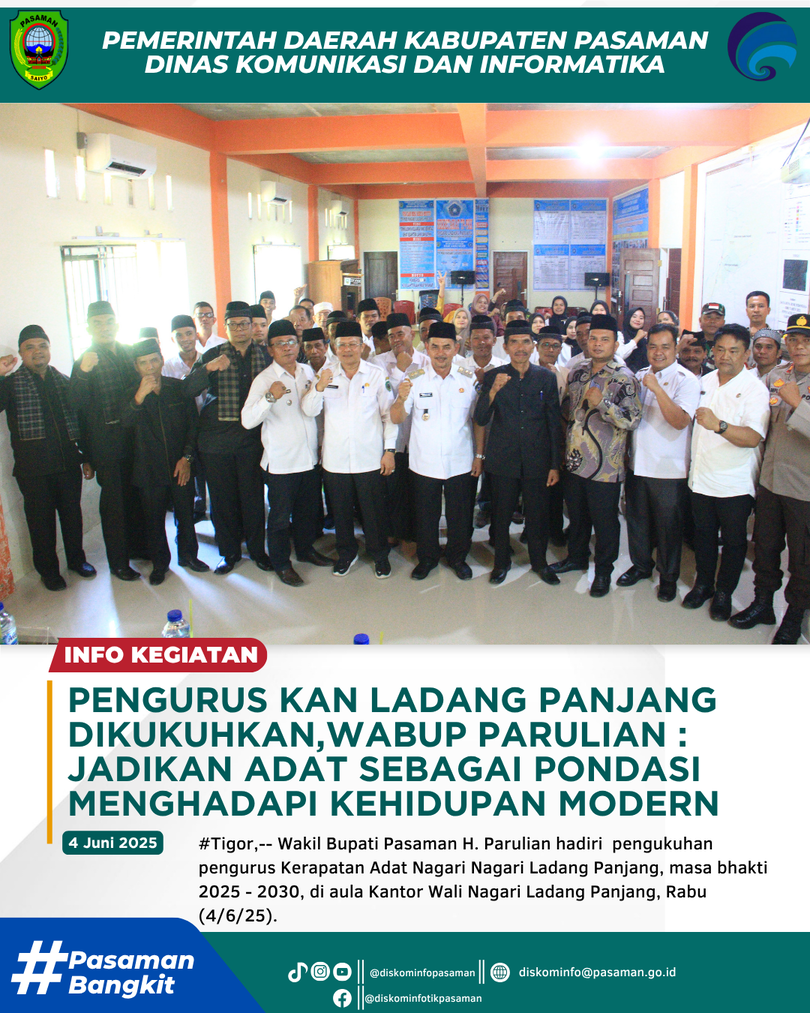 Pengurus KAN Ladang Panjang Dikukuhkan, Wabup Parulian : Jadikan Adat Sebagai Pondasi Menghadapi Kehidupan Modern
