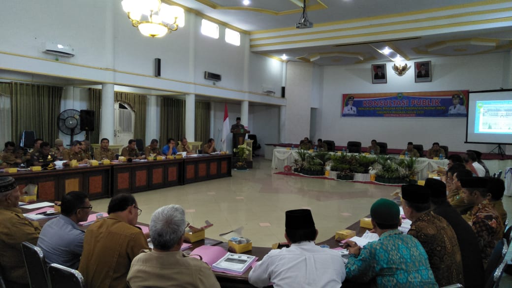 Bupati H.Yusuf Lubis Sedang sampaikan sambutan dalam pembukaan kegiatan konsultasi Publik Bahas Rancangan Awal RKPD 2020