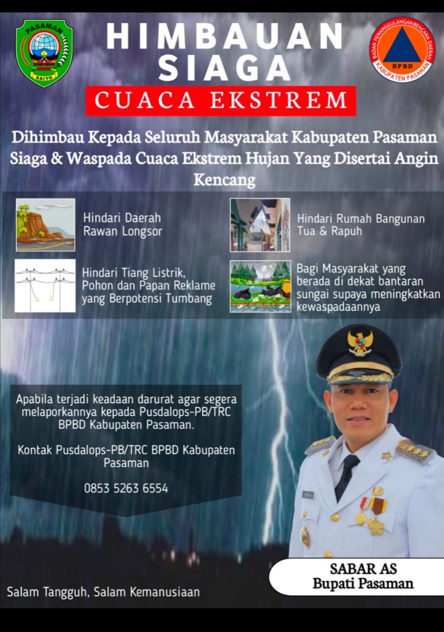 Himbauan Siaga Cuaca Ekstream Bupati Pasaman